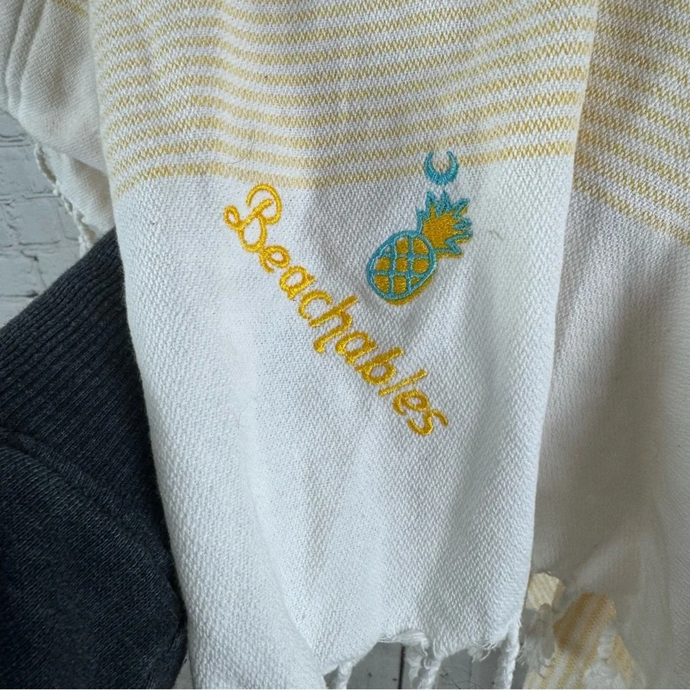 Beachables Striped 3‑in‑1 Turkish Cotton Beach Bag Yellow White Pineapple Print